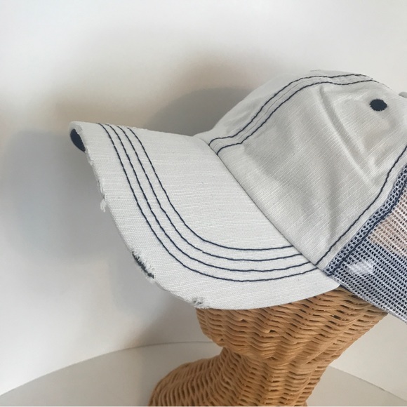Distressed Canvas, Mesh Back Ponytail Hat Adjustable White Ball Cap New! - Picture 3 of 9